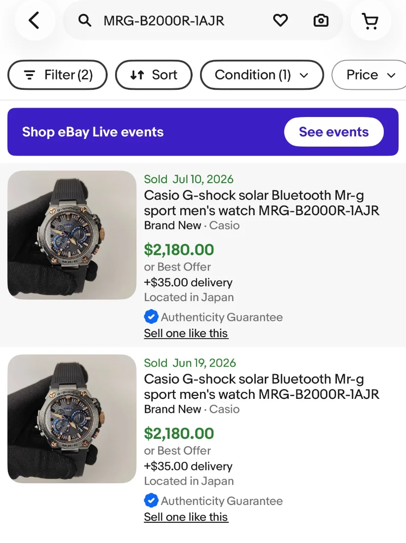 eBay sold listings showing what the item actually sold for